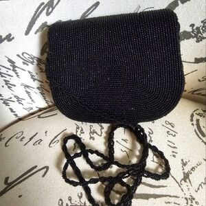 La Regale blk mini Beaded clutch bag with Beaded strap in GUC